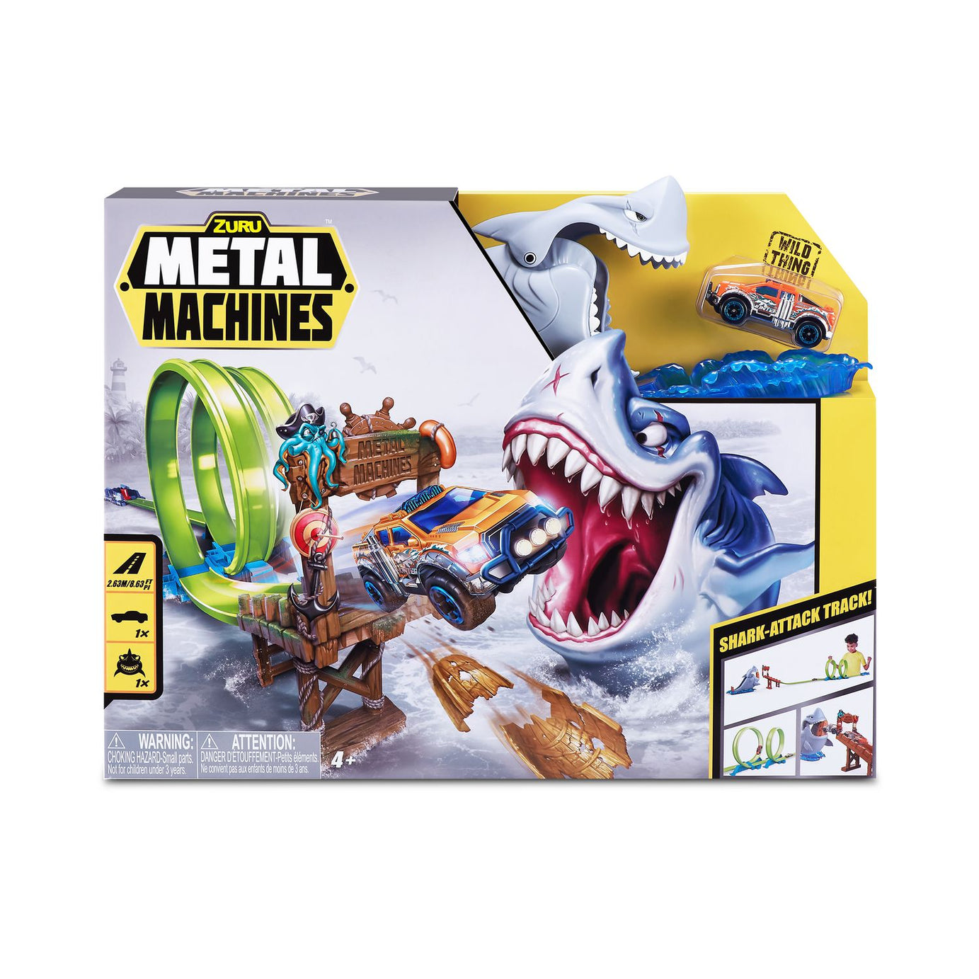 Zuru Metal Machines Shark Attack Building Trackset with Powerful Launcher, Double 360 Loops & Mini Racing Car – 2.63m/8.63ft Track Length