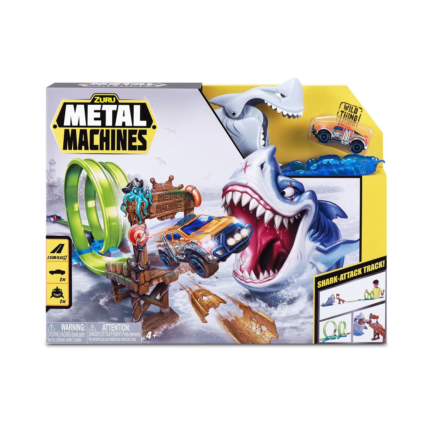 Zuru Metal Machines Shark Attack Building Trackset with Powerful Launcher, Double 360 Loops & Mini Racing Car – 2.63m/8.63ft Track Length