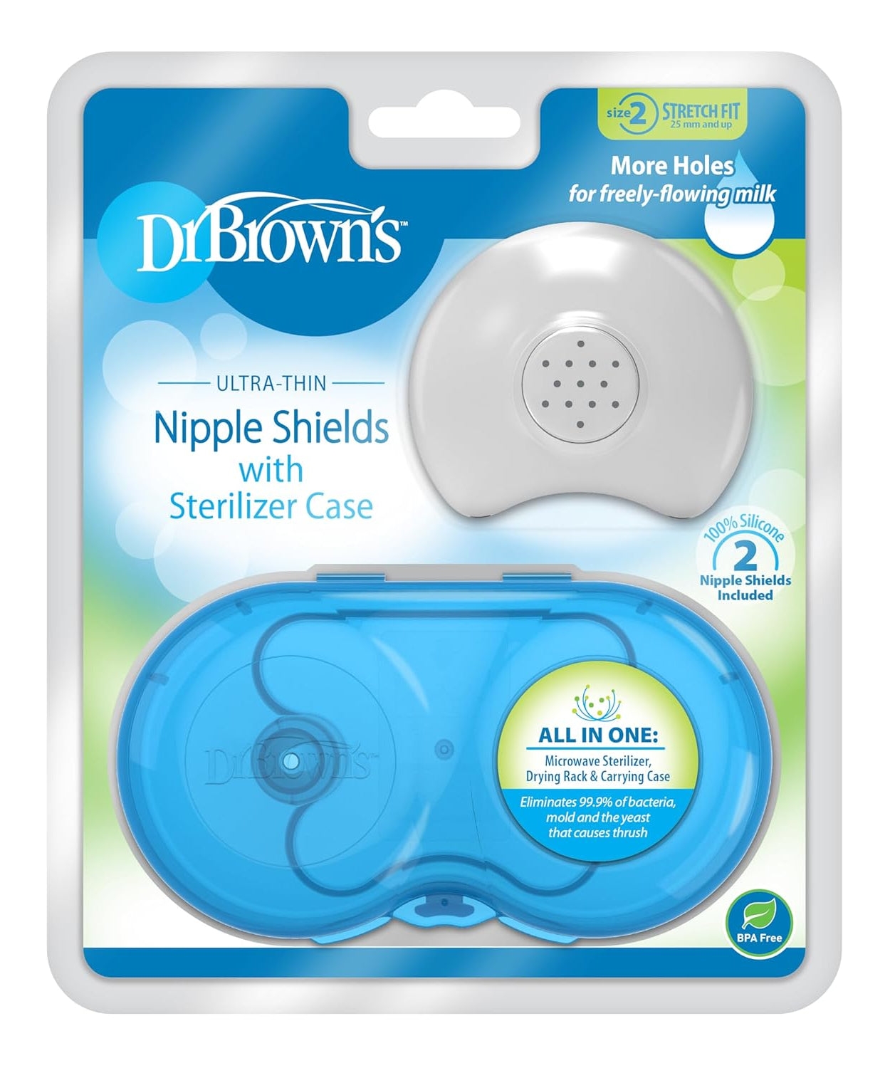 Dr Brown's Ultra thin Nipple Shields With Sterilizer Case - Size 2 Stretch Fit 25mm & up
