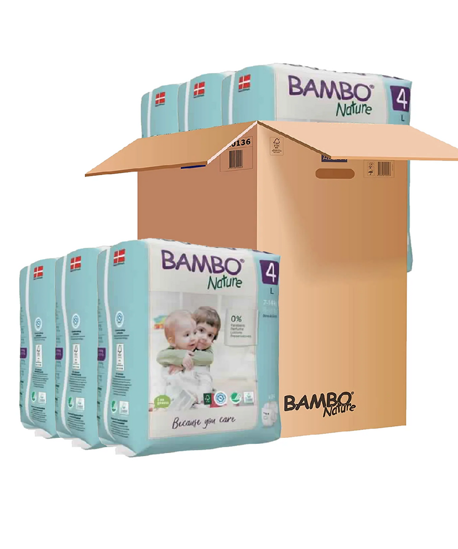 Bambo Nature Skin-Friendly Tape Diapers Size 4 - Large (L) for Babies (7-14 kg) | Premium Eco-Friendly Danish Diapers | 100% Breathable & Hypoallergenic | Available in Single Pack (24 count) & Monthly Value Pack (144 count) - MINIMEE KIDS