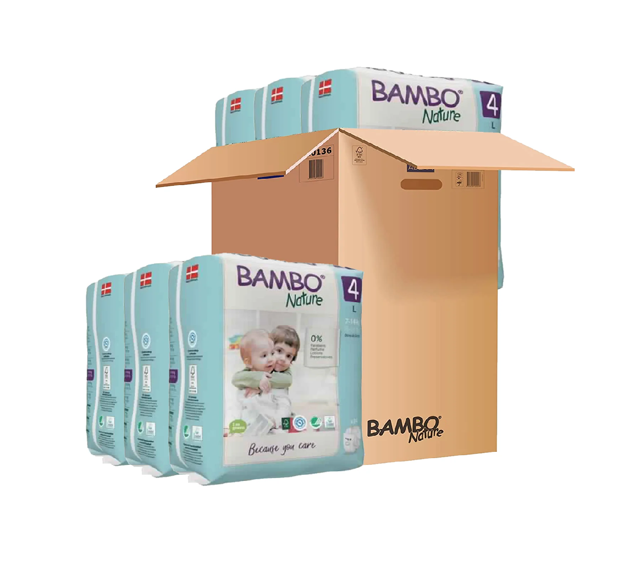 Bambo Nature Skin-Friendly Tape Diapers Size 4 - Large (L) for Babies (7-14 kg) | Premium Eco-Friendly Danish Diapers | 100% Breathable & Hypoallergenic | Available in Single Pack (24 count) & Monthly Value Pack (144 count) - MINIMEE KIDS