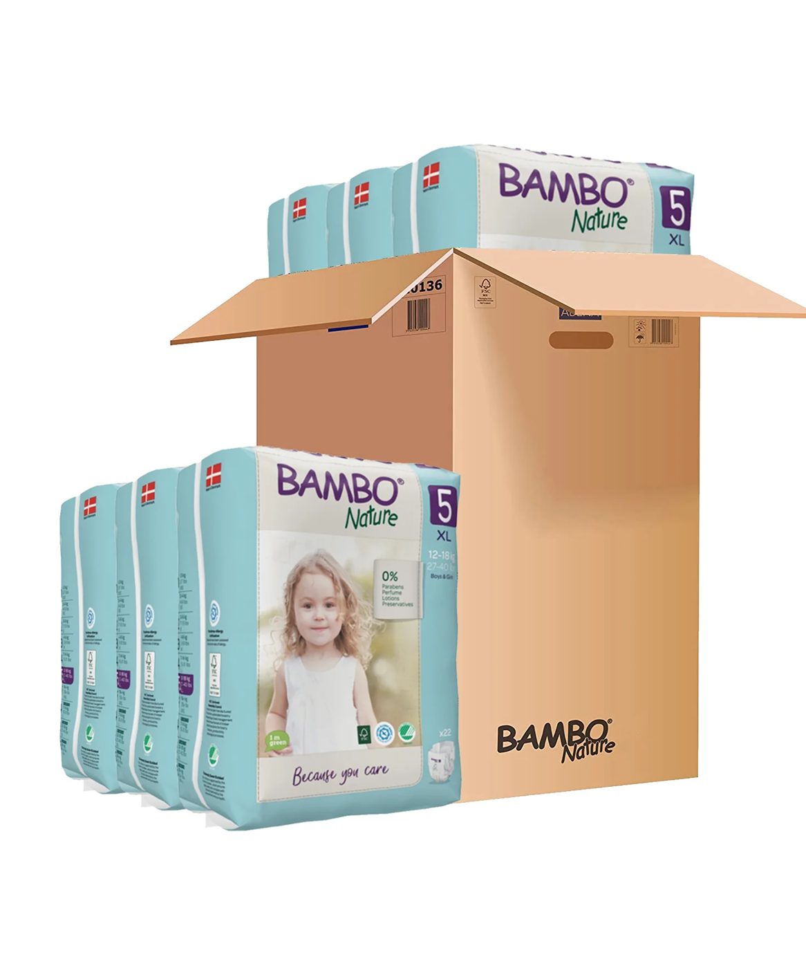 Bambo Nature Skin-Friendly Tape Diapers Size 5 - Extra Large (XL) for Toddlers (12-18 kg) | Premium Eco-Friendly Danish Diapers | 100% Breathable & Hypoallergenic | Available in Single Pack (22 count) & Monthly Value Pack (132 count) - MINIMEE KIDS