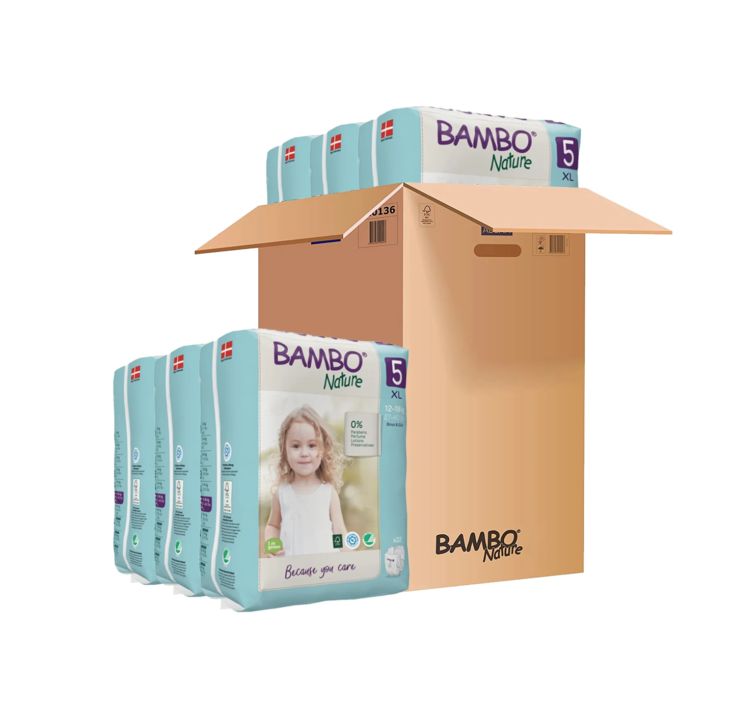 Bambo Nature Skin-Friendly Tape Diapers Size 5 - Extra Large (XL) for Toddlers (12-18 kg) | Premium Eco-Friendly Danish Diapers | 100% Breathable & Hypoallergenic | Available in Single Pack (22 count) & Monthly Value Pack (132 count) - MINIMEE KIDS