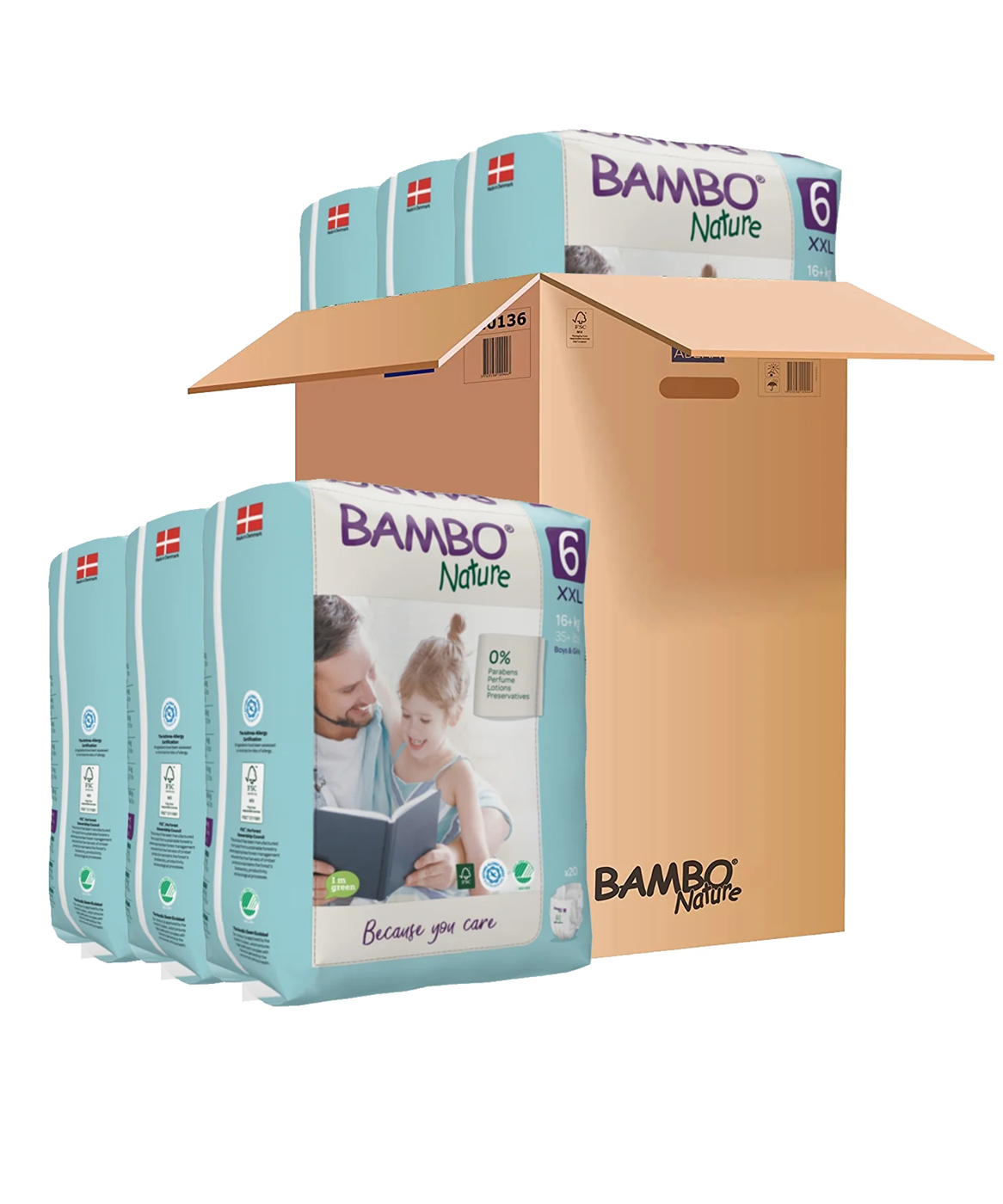 Bambo Nature Skin-Friendly Tape Diapers Size 6 - Extra Extra Large (XXL) for Toddlers (16+ kg) | Premium Eco-Friendly Danish Diapers | 100% Breathable & Hypoallergenic | Available in Single Pack (20 count) & Monthly Value Pack (120 Count) - MINIMEE KIDS