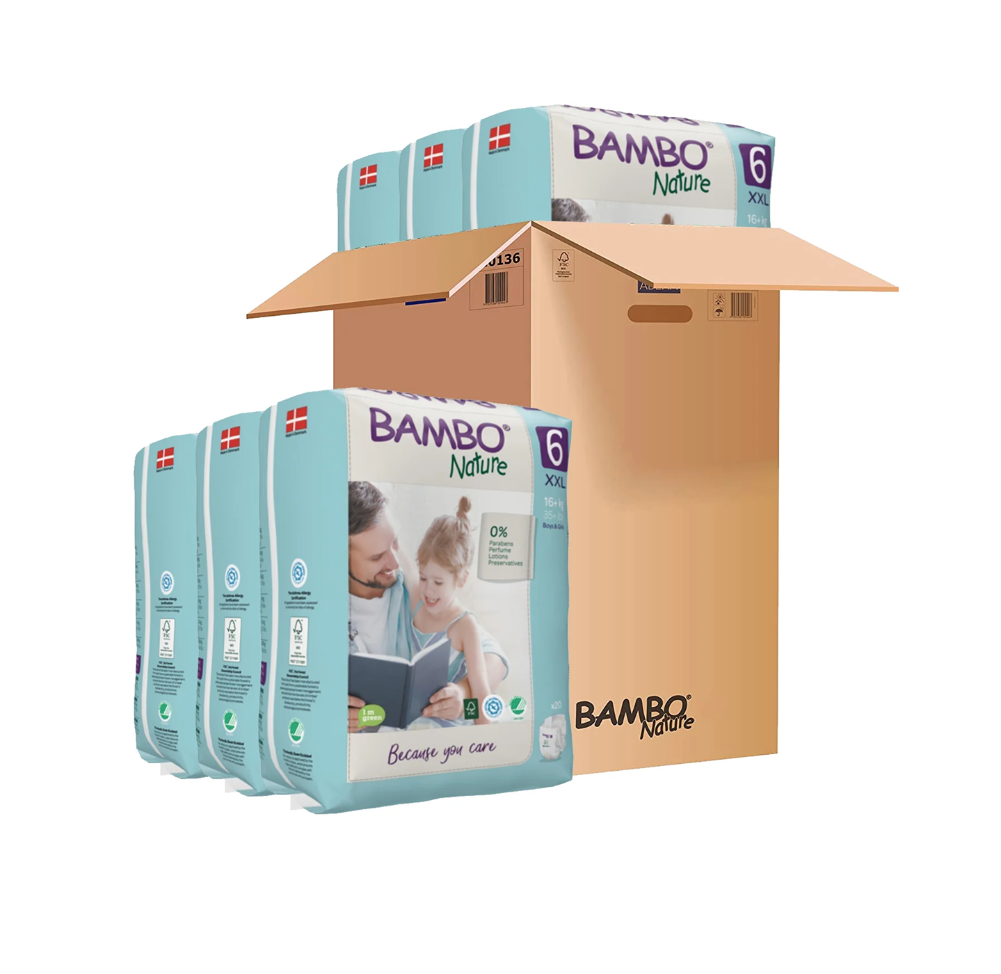 Bambo Nature Skin-Friendly Tape Diapers Size 6 - Extra Extra Large (XXL) for Toddlers (16+ kg) | Premium Eco-Friendly Danish Diapers | 100% Breathable & Hypoallergenic | Available in Single Pack (20 count) & Monthly Value Pack (120 Count) - MINIMEE KIDS