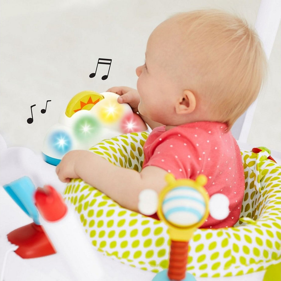 Skip Hop Explore & More Jumpscape Fold-Away Jumper with Light-Up Cloud Bounce Counter & 20+ Developmental Activities | Foldable Baby Activity Center | 360° Rotating Seat | JPMA Certified