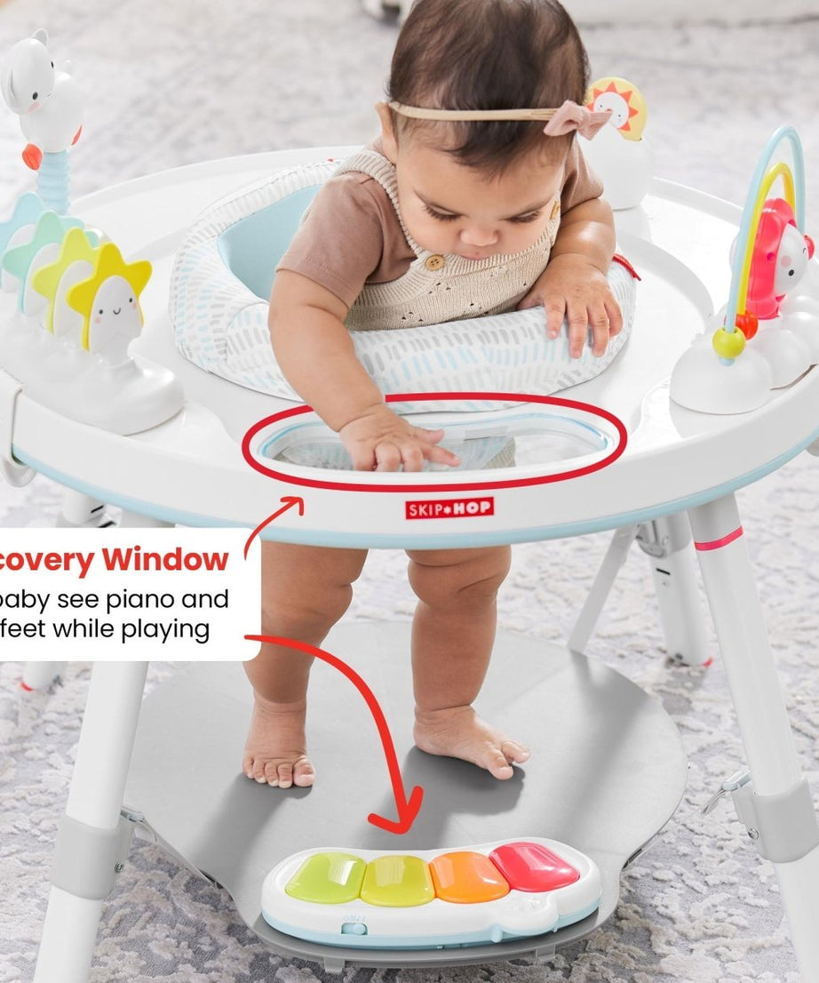 Skip Hop Silver Lining Cloud Baby’s View 3-Stage Activity Center | 25+ Developmental Activities | Sit, Swivel & Play to Table Mode | Light-Up Piano, Discovery Window | 4M+ - MINIMEE KIDS