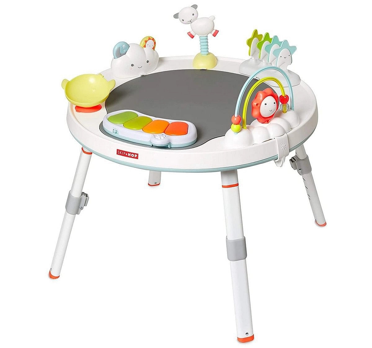 Skip Hop Silver Lining Cloud Baby’s View 3-Stage Activity Center | 25+ Developmental Activities | Sit, Swivel & Play to Table Mode | Light-Up Piano, Discovery Window | 4M+