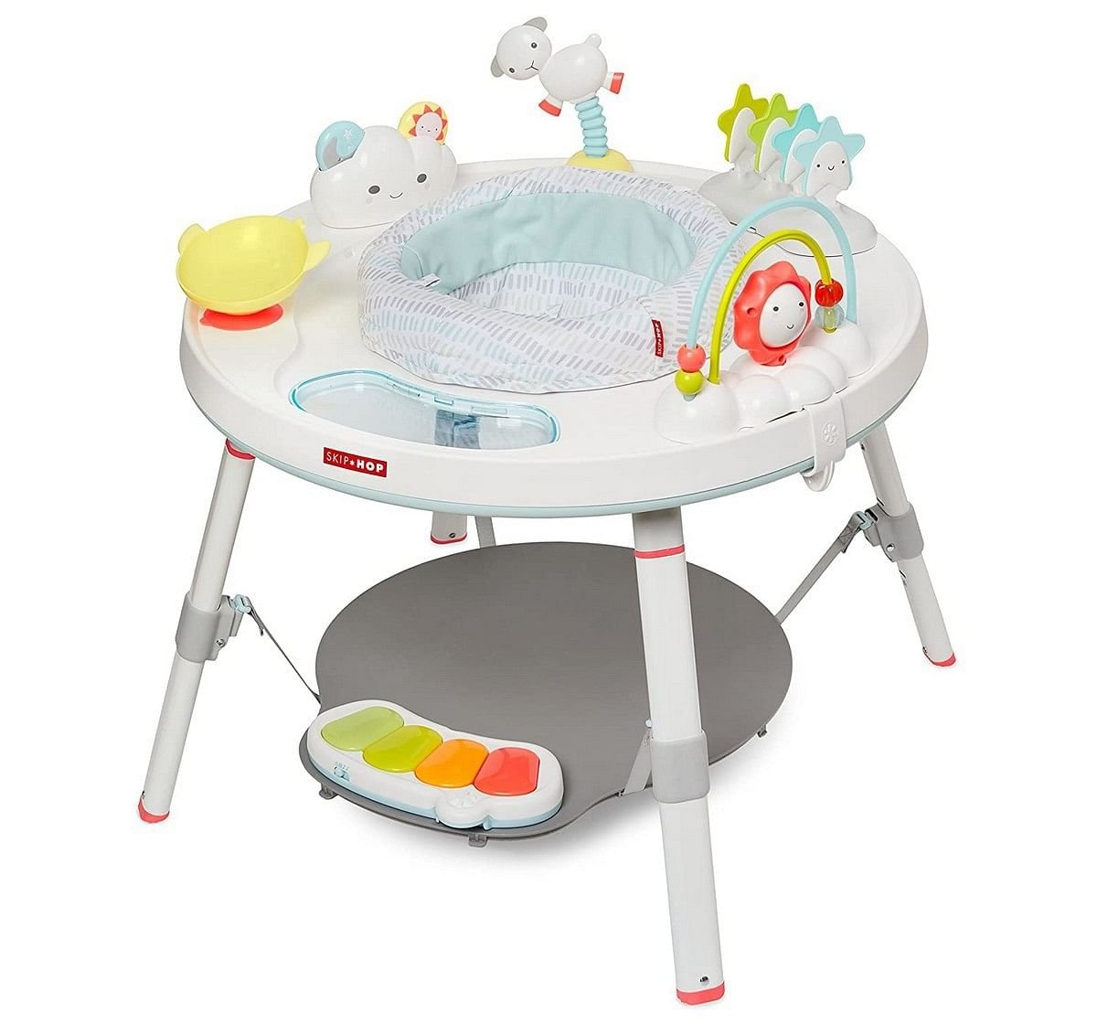Skip Hop Silver Lining Cloud Baby’s View 3-Stage Activity Center | 25+ Developmental Activities | Sit, Swivel & Play to Table Mode | Light-Up Piano, Discovery Window | 4M+
