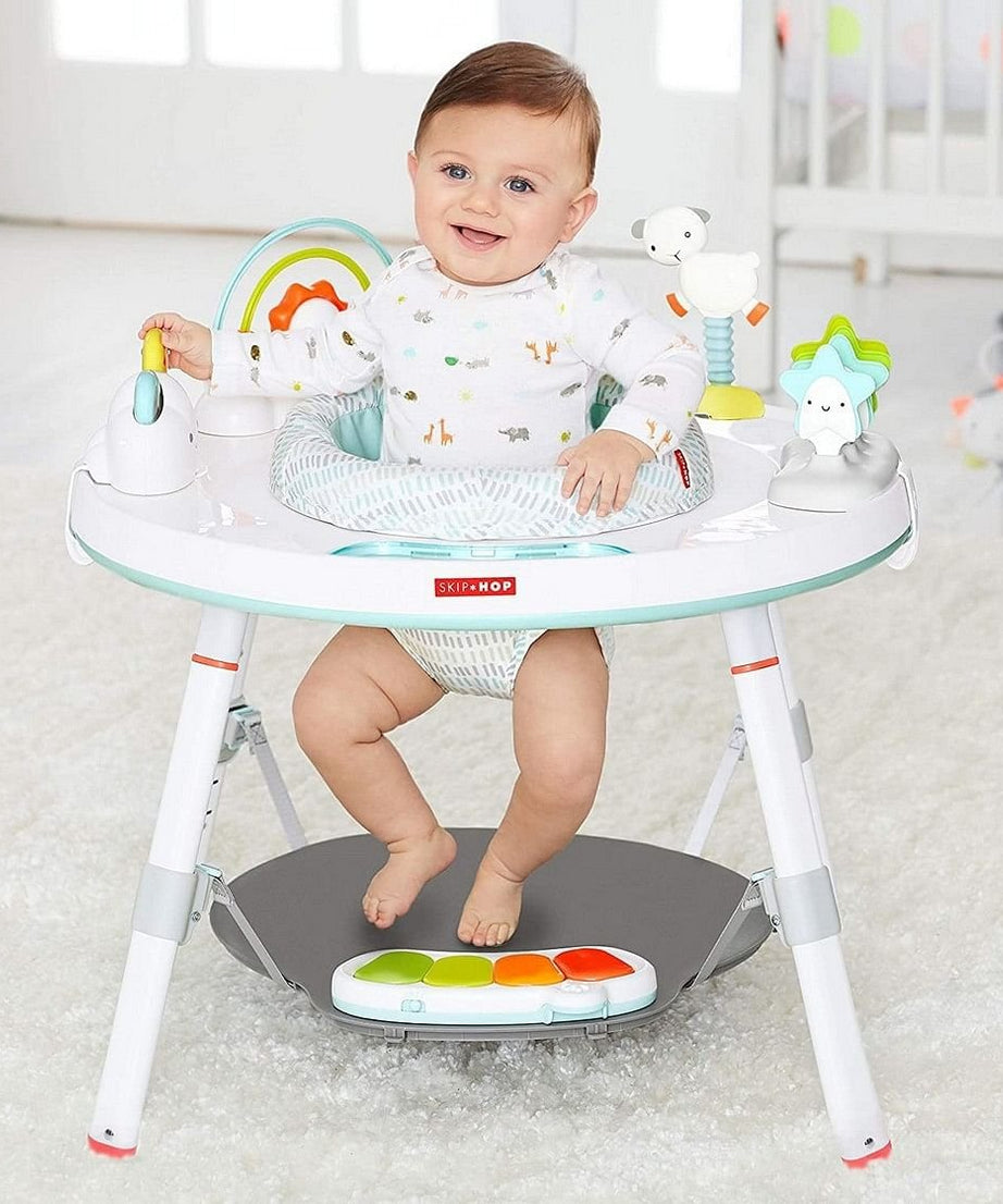 Skip Hop Silver Lining Cloud Baby’s View 3-Stage Activity Center | 25+ Developmental Activities | Sit, Swivel & Play to Table Mode | Light-Up Piano, Discovery Window | 4M+ - MINIMEE KIDS