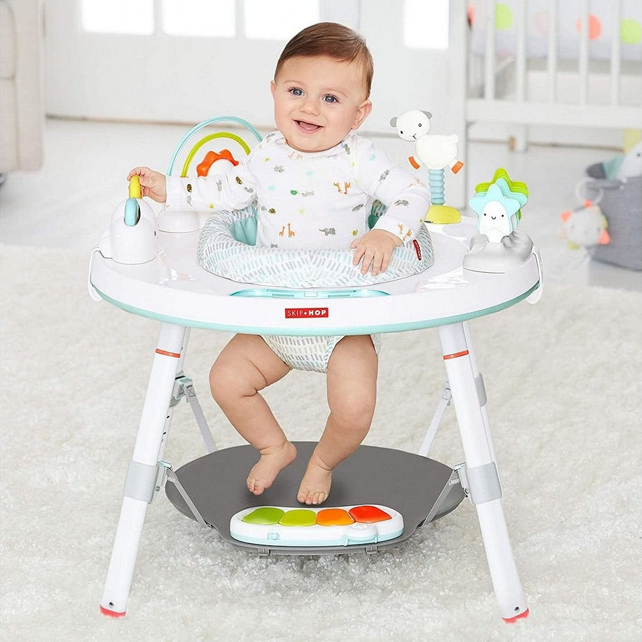 Skip Hop Silver Lining Cloud Baby’s View 3-Stage Activity Center | 25+ Developmental Activities | Sit, Swivel & Play to Table Mode | Light-Up Piano, Discovery Window | 4M+
