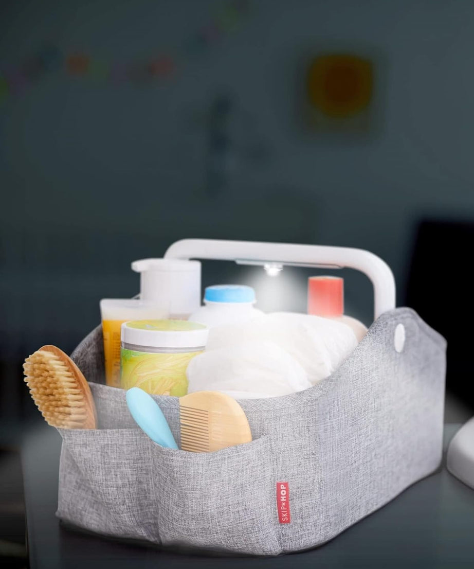 Skip Hop Light Up Diaper Caddy | Portable Organizer with Soft Light & Customizable Storage | Heather Grey - MINIMEE KIDS
