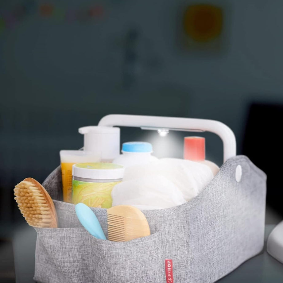 Skip Hop Light Up Diaper Caddy | Portable Organizer with Soft Light & Customizable Storage | Heather Grey
