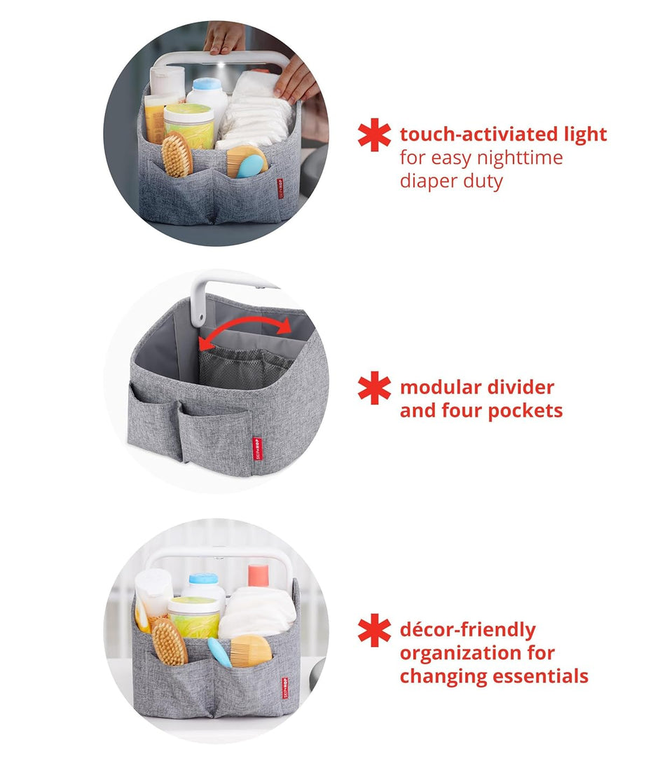 Skip Hop Light Up Diaper Caddy | Portable Organizer with Soft Light & Customizable Storage | Heather Grey - MINIMEE KIDS