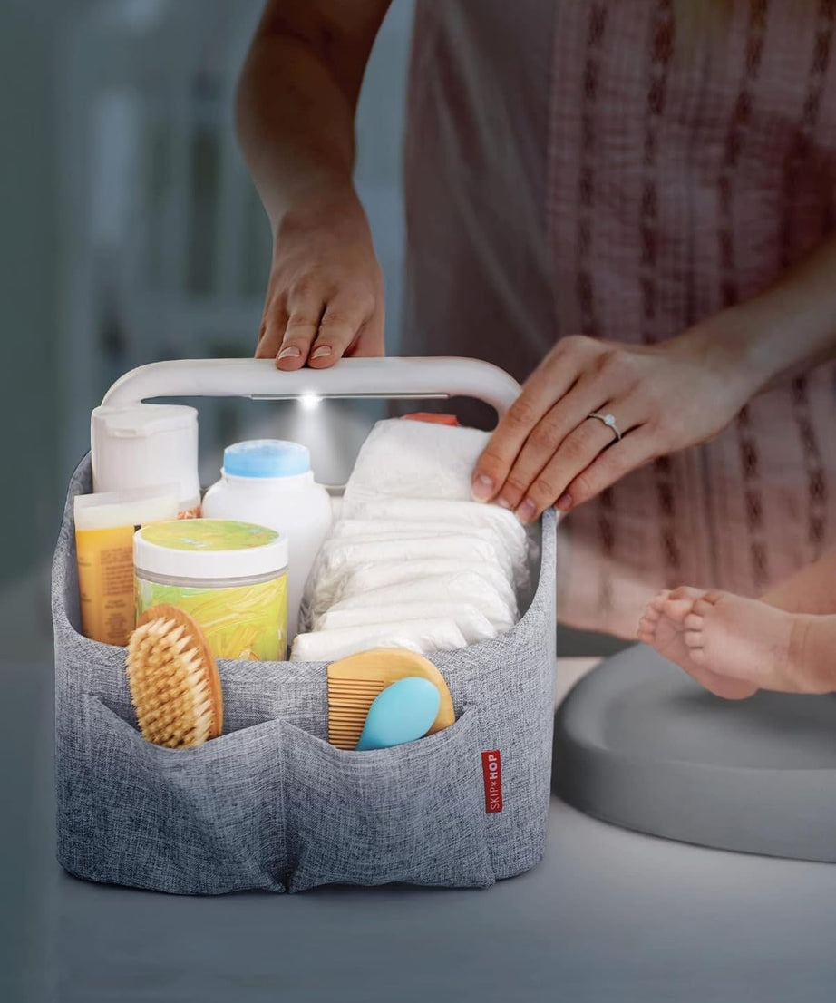 Skip Hop Light Up Diaper Caddy | Portable Organizer with Soft Light & Customizable Storage | Heather Grey - MINIMEE KIDS