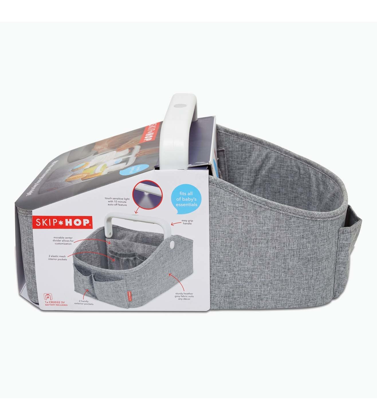 Skip Hop Light Up Diaper Caddy | Portable Organizer with Soft Light & Customizable Storage | Heather Grey