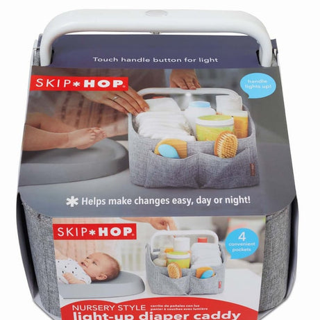 Skip Hop Light Up Diaper Caddy | Portable Organizer with Soft Light & Customizable Storage | Heather Grey