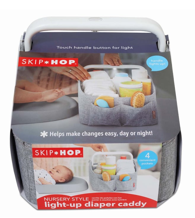 Skip Hop Light Up Diaper Caddy | Portable Organizer with Soft Light & Customizable Storage | Heather Grey