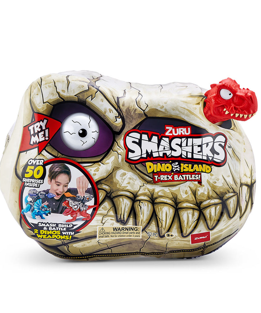 Zuru Smashers Dino Island T-Rex Battles! for 3+ Years | 52 Piece Dino Set | Smash, Build, & Battle with 2 Dinos & Weapons