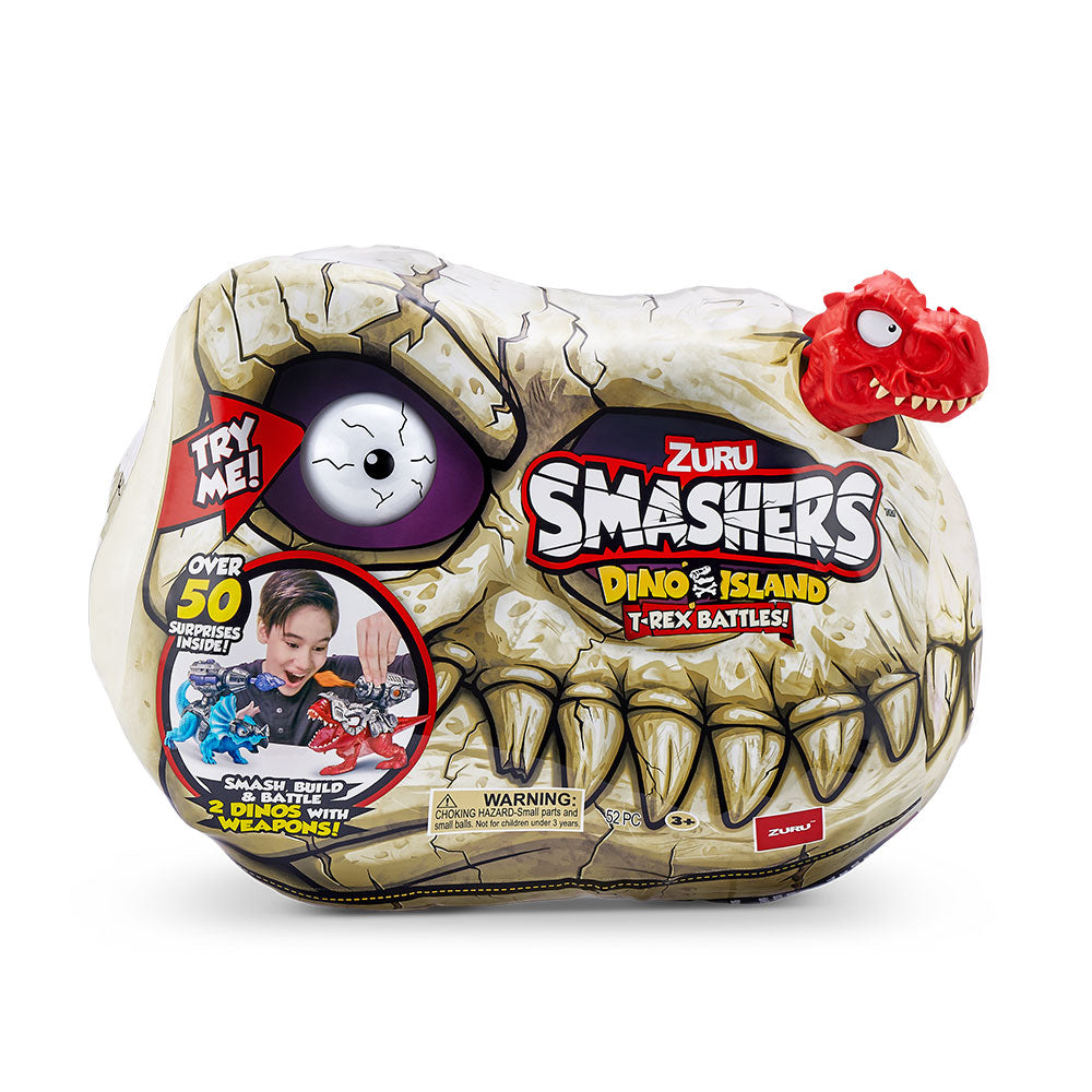 Zuru Smashers Dino Island T-Rex Battles! for 3+ Years | 52 Piece Dino Set | Smash, Build, & Battle with 2 Dinos & Weapons