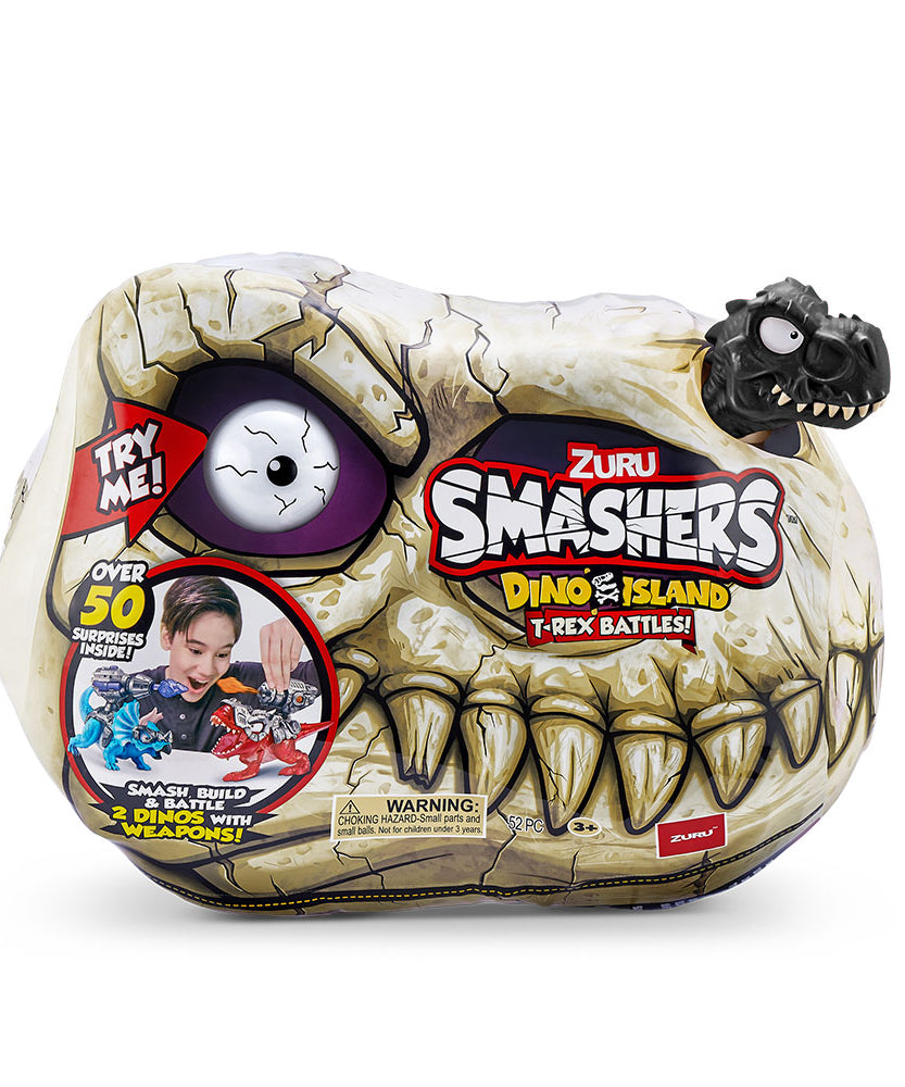 Zuru Smashers Dino Island T-Rex Battles! for 3+ Years | 52 Piece Dino Set | Smash, Build, & Battle with 2 Dinos & Weapons