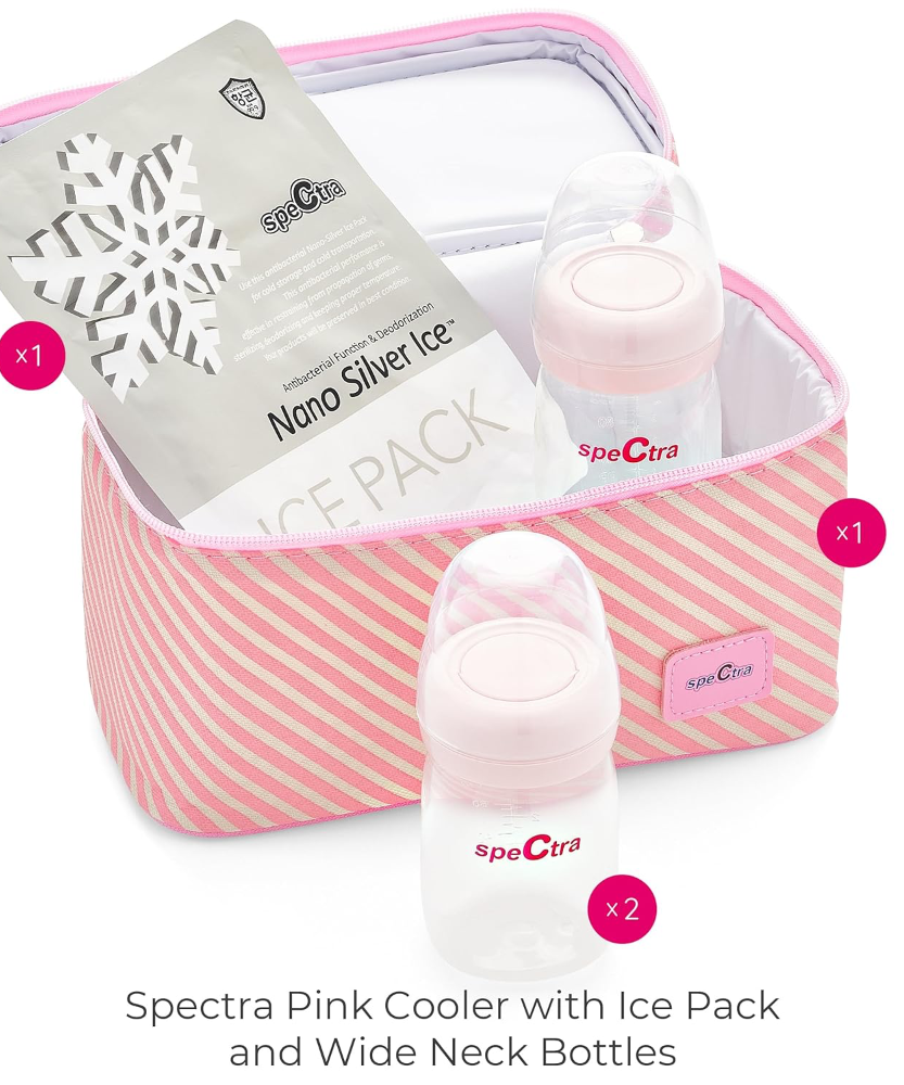 Spectra Cooler Kit – Insulated Breast Milk Storage Bag with Zipper Closure & Carry Handle | Holds Up to 6 Bottles | Includes Ice Pack & 2 BPA-Free 160ml Bottles