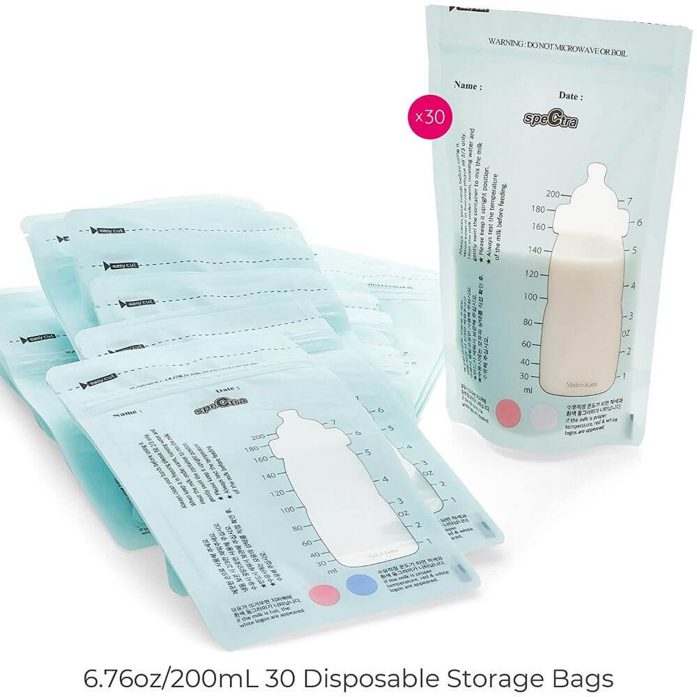 Spectra Disposable Breast Milk Storage Bags – Pre-Sterilized, BPA-Free, Double-Lined, Self-Standing with Temperature Control Guide | 200ml, 30 Pcs