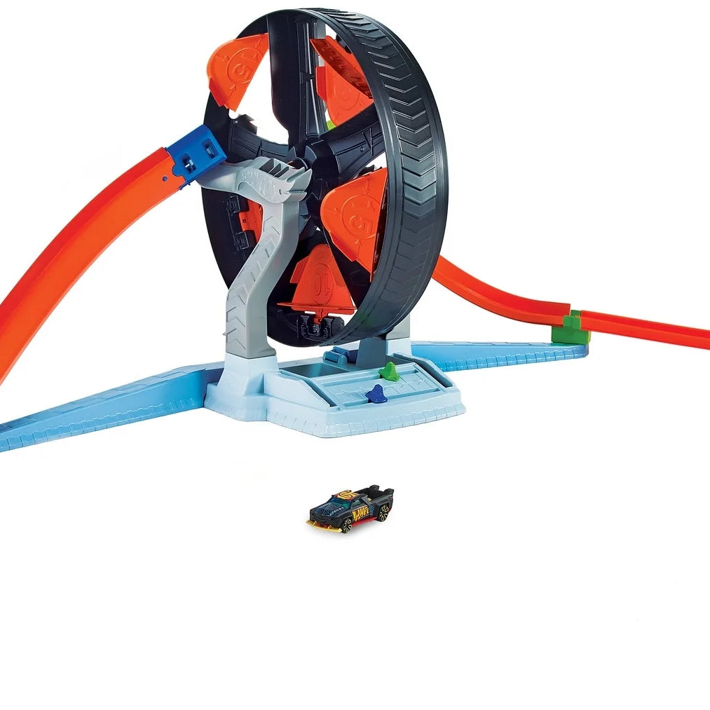 Hot Wheels Stunt Tracks Spinwheel Challenge Playset with High-Speed Launcher, Spinning Ferris Wheel Stunt & 1 Hot Wheels Car for Kids 5+ Years | GJM77