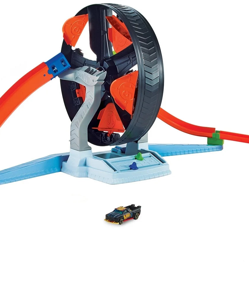 Hot Wheels Stunt Tracks Spinwheel Challenge Playset with High-Speed Launcher, Spinning Ferris Wheel Stunt & 1 Hot Wheels Car for Kids 5+ Years | GJM77