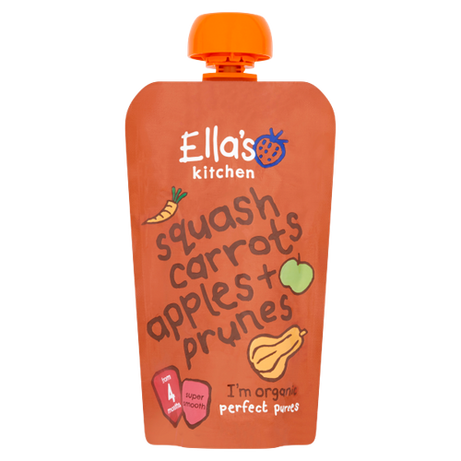 Ella's Kitchen Squash, Carrots, Apples + Prunes Organic Perfect Puree | From 4 Months | Super Smooth | 120g | No Added Sugar or Salt | Gluten-Free