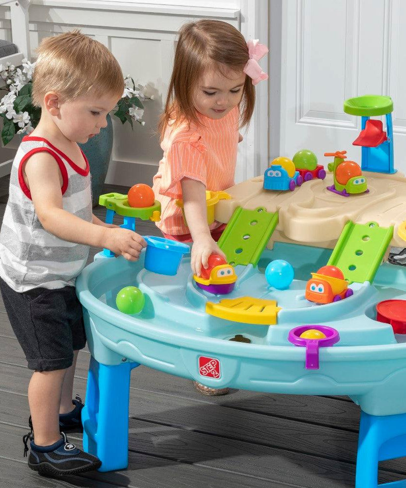 Step2 Ball Buddies Adventure Center Water Table - Two-Tier Water Play Table with Dump Truck, Train, Boat & Helicopter Toys | 22-Piece Accessory Set | For Toddlers 2+ Years | Outdoor Sensory STEM Activity Table - MINIMEE KIDS