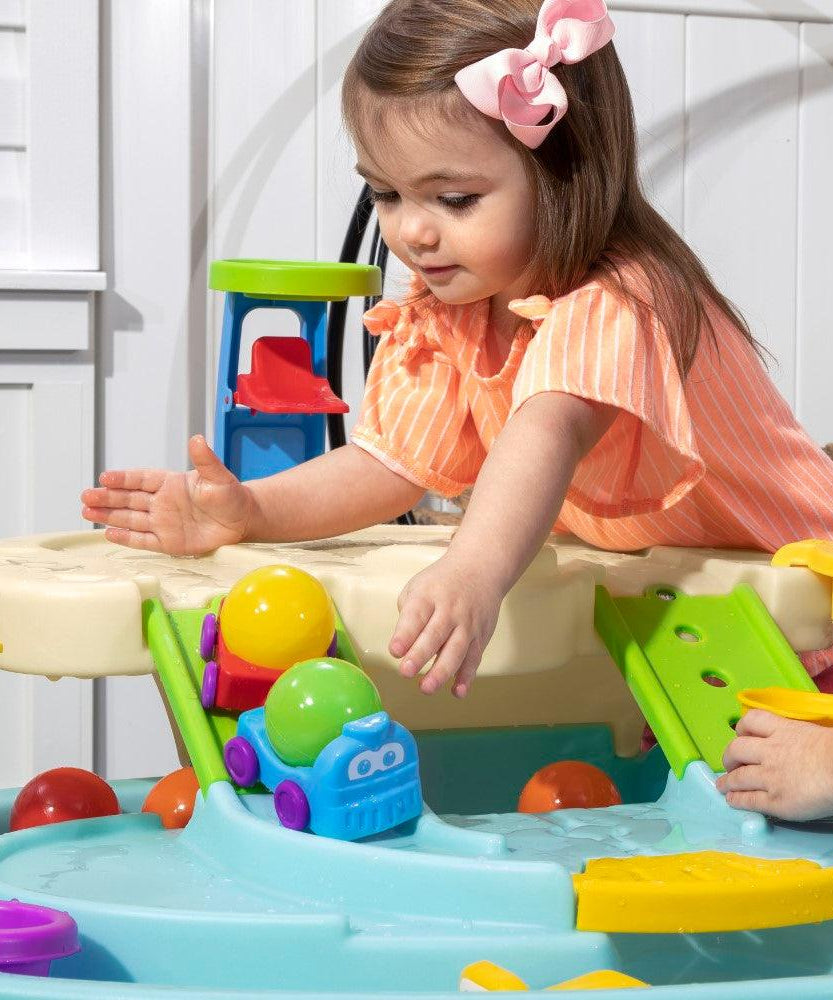 Step2 Ball Buddies Adventure Center Water Table - Two-Tier Water Play Table with Dump Truck, Train, Boat & Helicopter Toys | 22-Piece Accessory Set | For Toddlers 2+ Years | Outdoor Sensory STEM Activity Table - MINIMEE KIDS