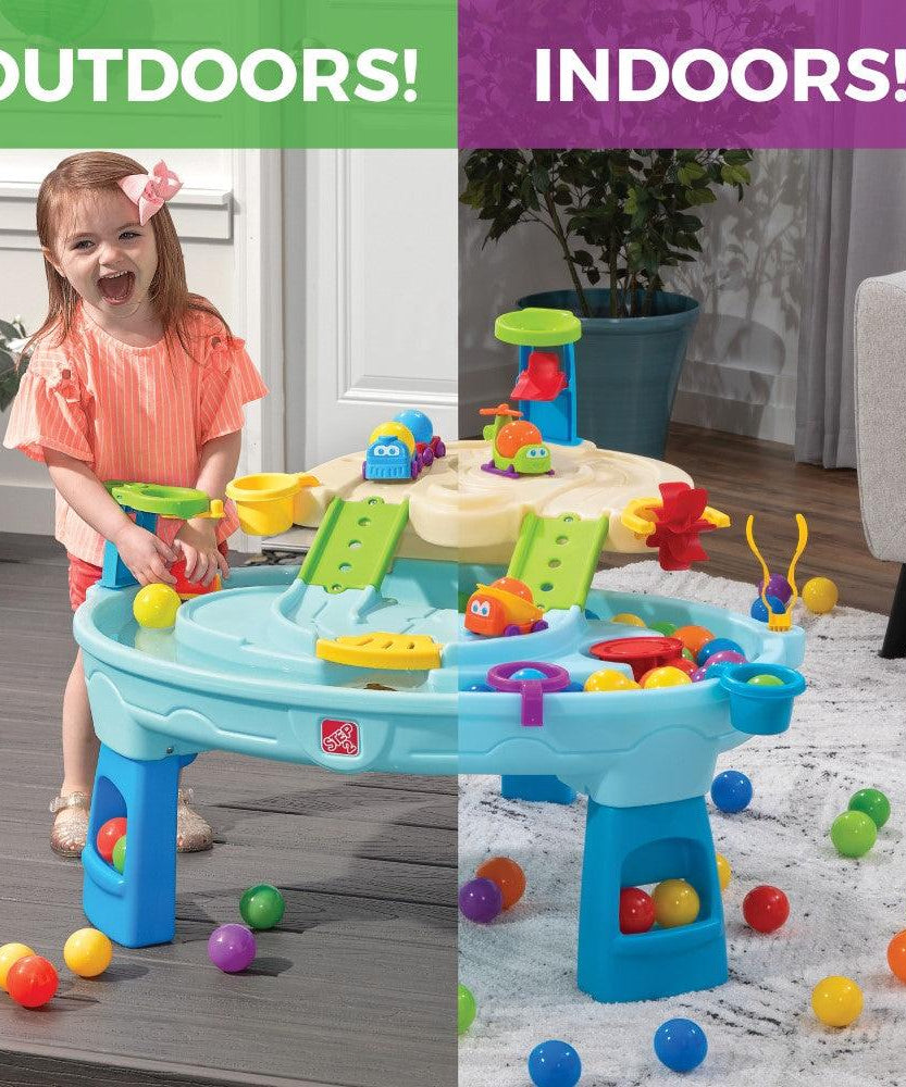Step2 Ball Buddies Adventure Center Water Table - Two-Tier Water Play Table with Dump Truck, Train, Boat & Helicopter Toys | 22-Piece Accessory Set | For Toddlers 2+ Years | Outdoor Sensory STEM Activity Table - MINIMEE KIDS