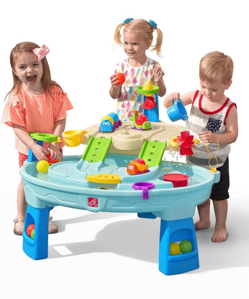 Step2 Ball Buddies Adventure Center Water Table - Two-Tier Water Play Table with Dump Truck, Train, Boat & Helicopter Toys | 22-Piece Accessory Set | For Toddlers 2+ Years | Outdoor Sensory STEM Activity Table - MINIMEE KIDS