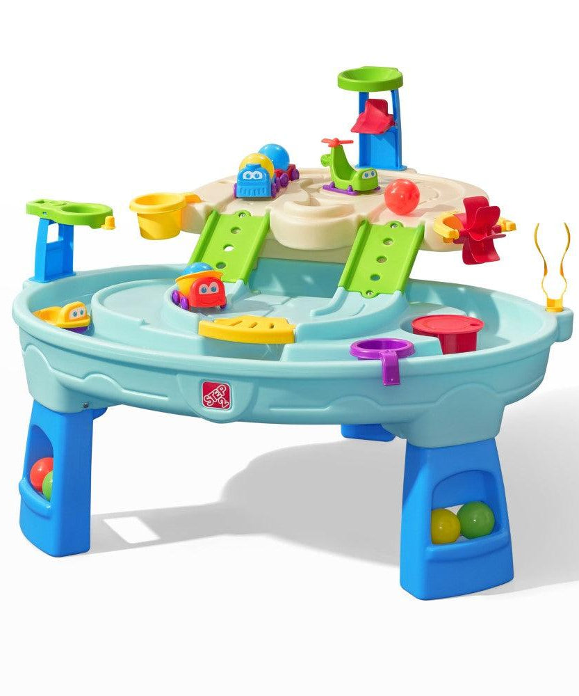 Step2 Ball Buddies Adventure Center Water Table - Two-Tier Water Play Table with Dump Truck, Train, Boat & Helicopter Toys | 22-Piece Accessory Set | For Toddlers 2+ Years | Outdoor Sensory STEM Activity Table - MINIMEE KIDS