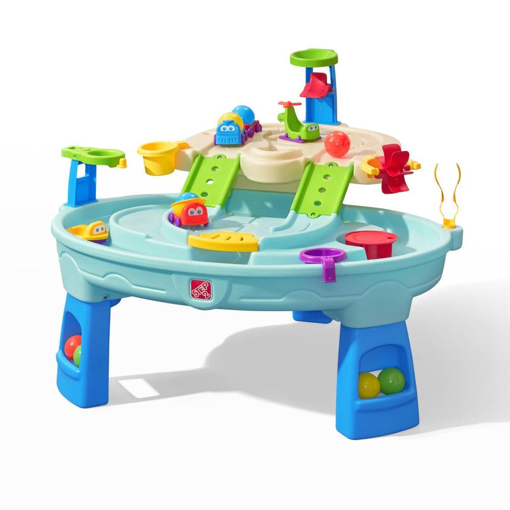 Step2 Ball Buddies Adventure Center Water Table - Two-Tier Water Play Table with Dump Truck, Train, Boat & Helicopter Toys | 22-Piece Accessory Set | For Toddlers 2+ Years | Outdoor Sensory STEM Activity Table