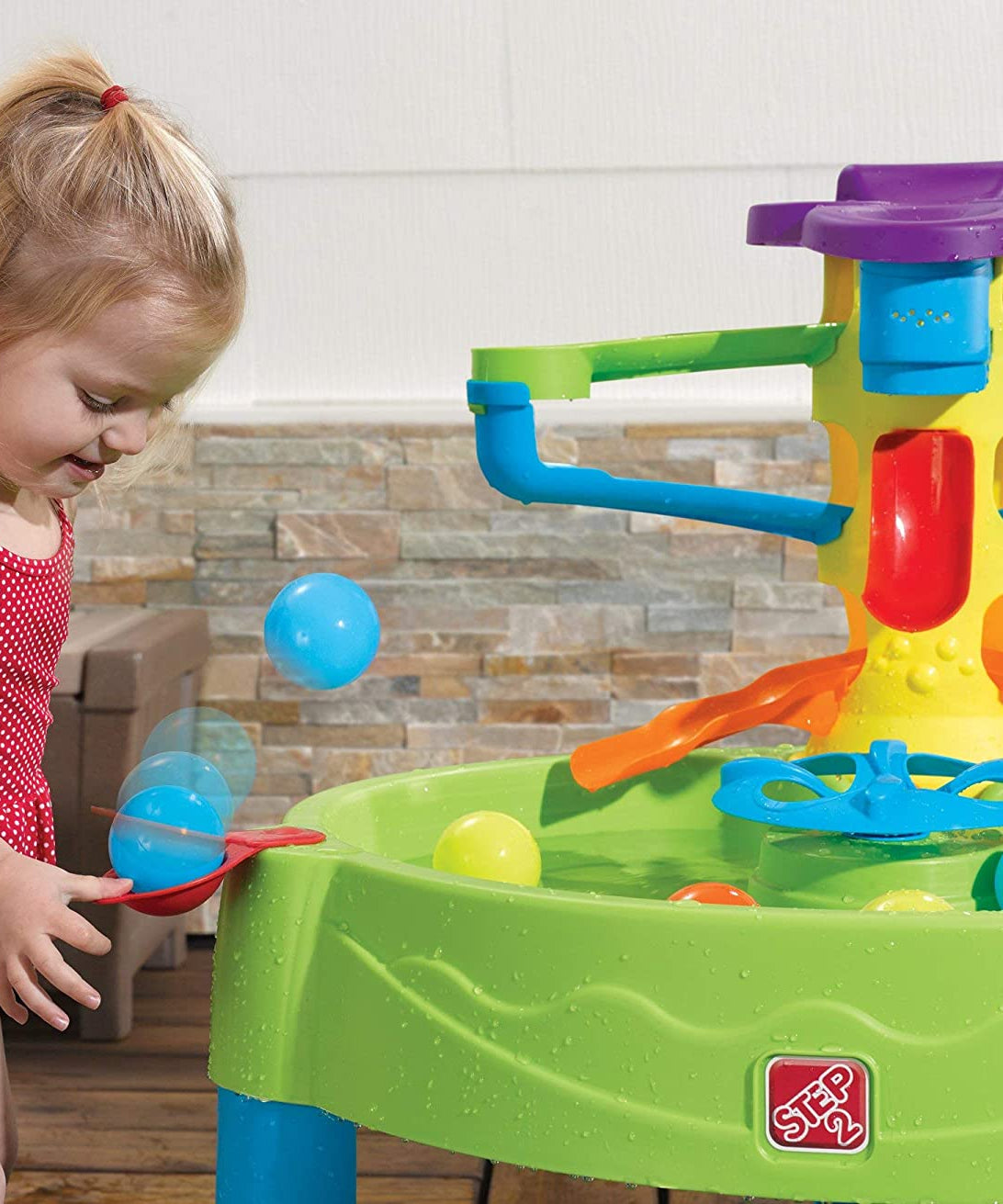 Step2 Busy Ball Play Table - Sand & Water Sensory Activity Center with 10 Balls & Flippers | Indoor & Outdoor Toddler Water Table with Ramps & Chute - MINIMEE KIDS