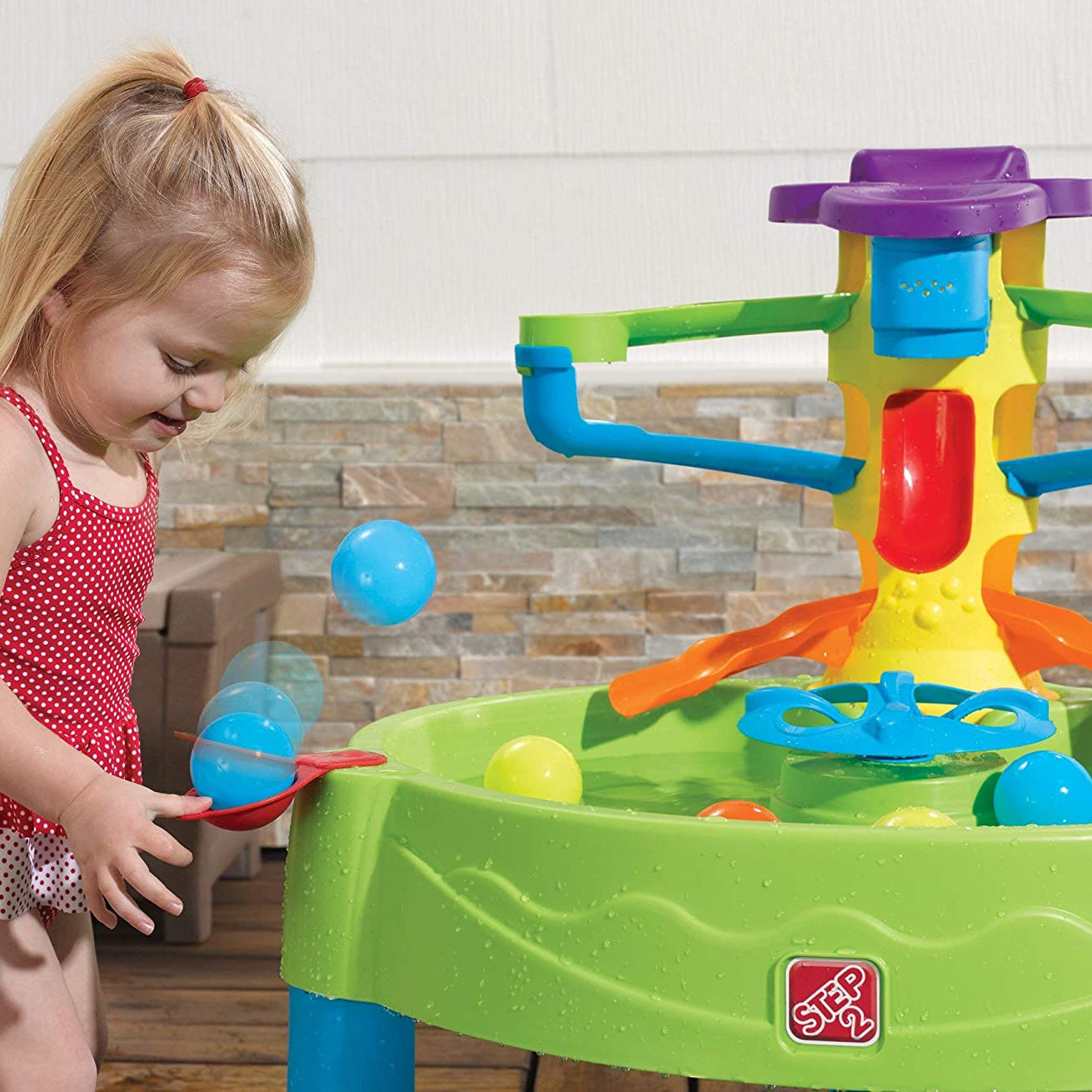 Step2 Busy Ball Play Table - Sand & Water Sensory Activity Center with 10 Balls & Flippers | Indoor & Outdoor Toddler Water Table with Ramps & Chute