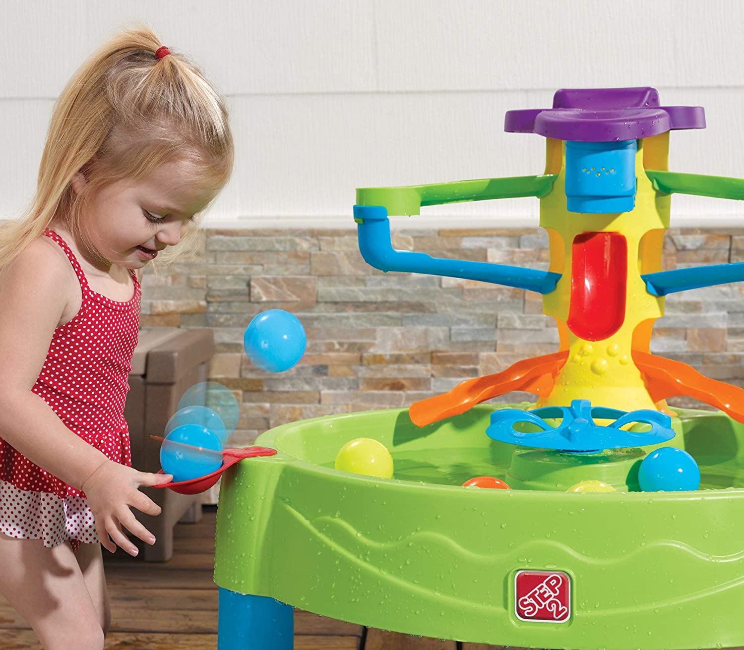 Step2 Busy Ball Play Table - Sand & Water Sensory Activity Center with 10 Balls & Flippers | Indoor & Outdoor Toddler Water Table with Ramps & Chute