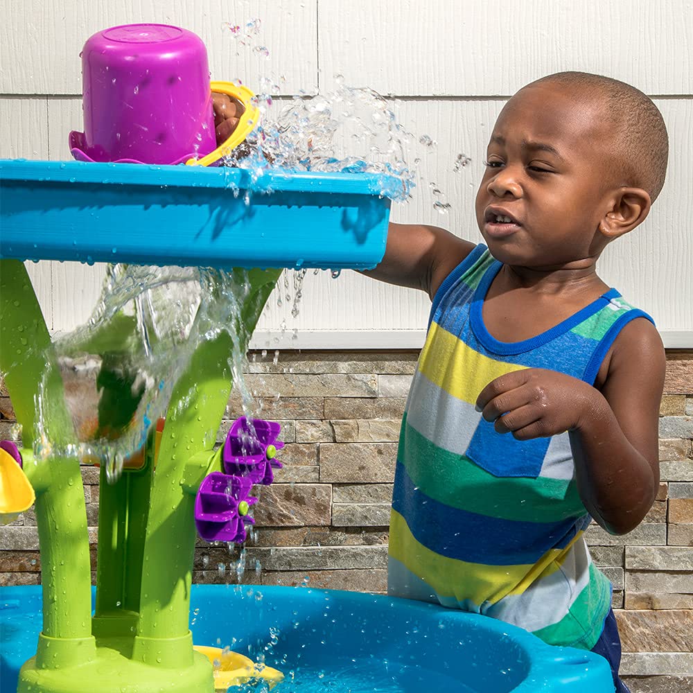 Step2 Summer Showers Splash Tower Water Table | Double-Tier Kids Outdoor Water Table with 8-Pc Water Toy Accessory Set | Rain Shower Splash & Play Station | Age 2+ Years