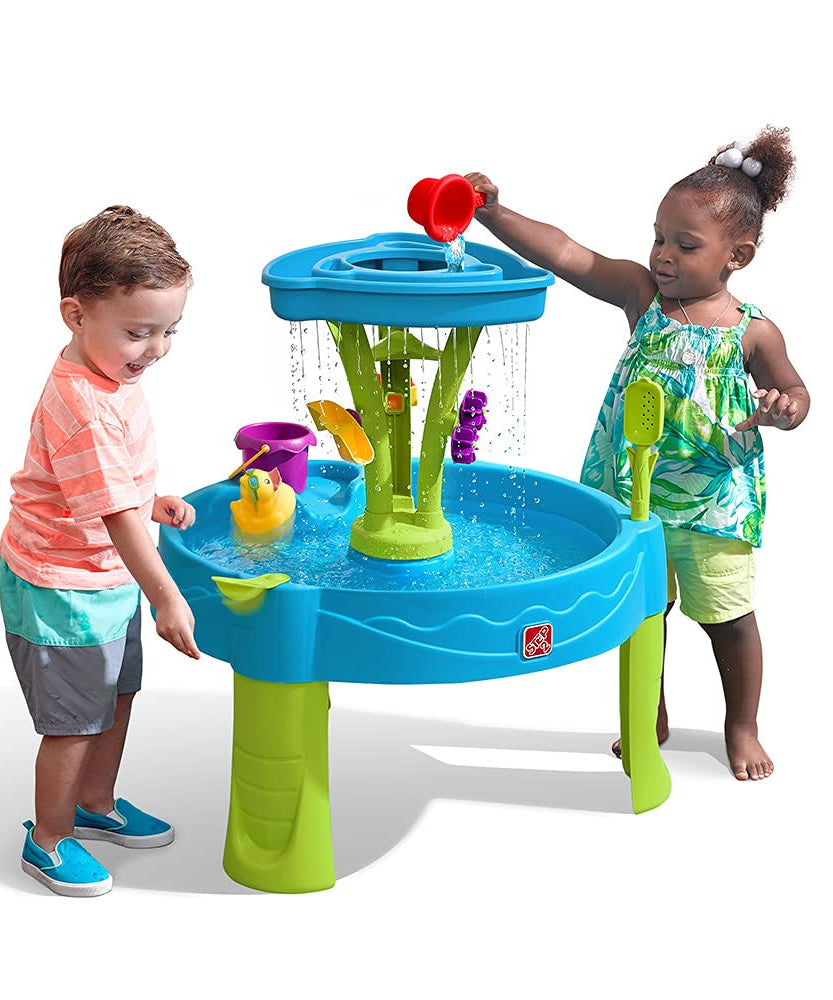 Step2 Summer Showers Splash Tower Water Table | Double-Tier Kids Outdoor Water Table with 8-Pc Water Toy Accessory Set | Rain Shower Splash & Play Station | Age 2+ Years - MINIMEE KIDS