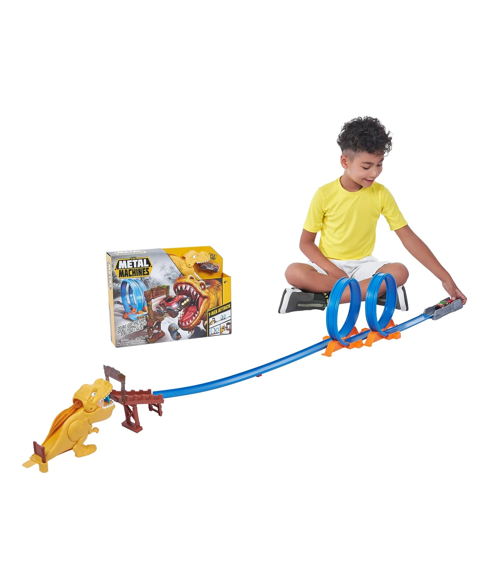 Zuru Metal Machines T-Rex Attack Building Trackset with Powerful Launcher, Double 360 Loops & Mini Racing Car – 2.63m/8.63ft Track Length