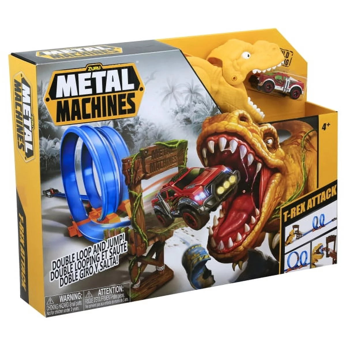 Zuru Metal Machines T-Rex Attack Building Trackset with Powerful Launcher, Double 360 Loops & Mini Racing Car – 2.63m/8.63ft Track Length