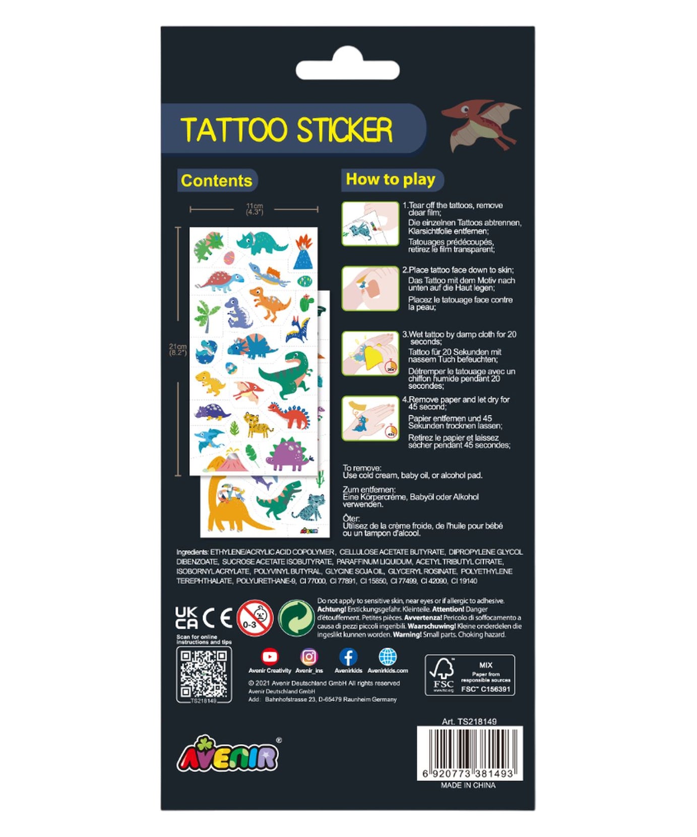 Avenir Tattoo Stickers – Durable 3-5 Days, Easy to Apply & Remove – Safe for Kids Ages 3+