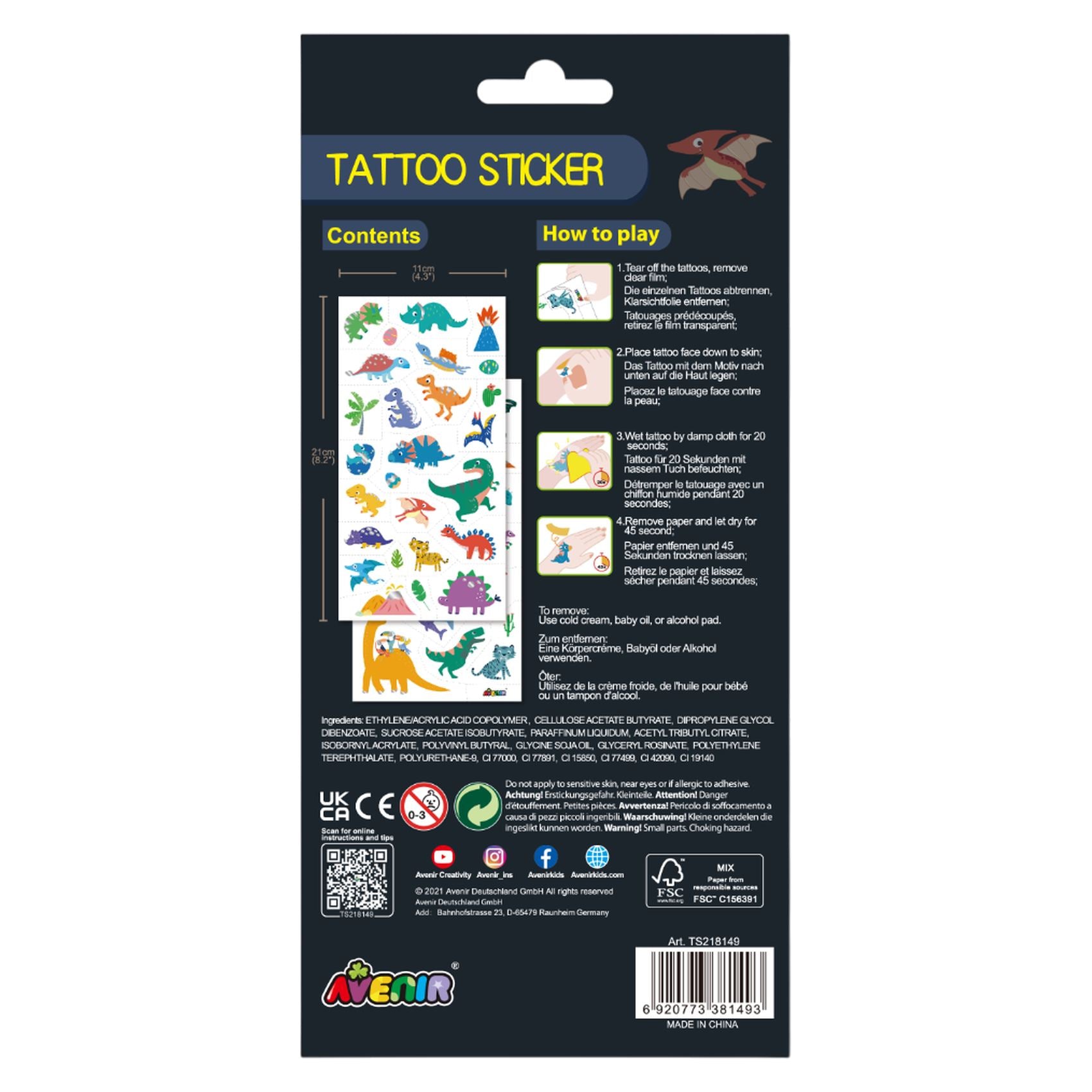 Avenir Tattoo Stickers – Durable 3-5 Days, Easy to Apply & Remove – Safe for Kids Ages 3+