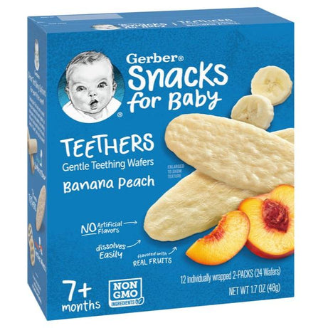 Gerber Snacks for Baby Teethers Banana Peach | Gentle Teething Wafers (7+ Months) - Healthy Snacks for teething Babies