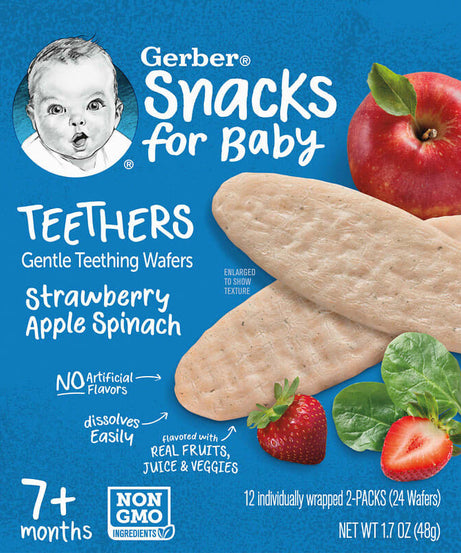 Gerber Snacks for Baby Teethers Strawberry Apple Spinach | Gentle Teething Wafers for 7+ Months - MINIMEE KIDS
