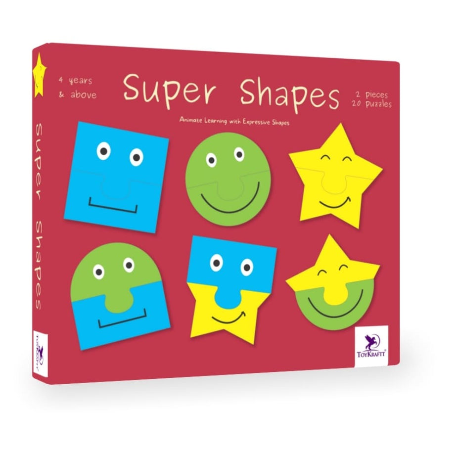 Toykraft Super Shapes Puzzles 2 Pieces per Puzzle | 20 Puzzles | Animate Learning with Aggressive Shapes | For Ages 4+