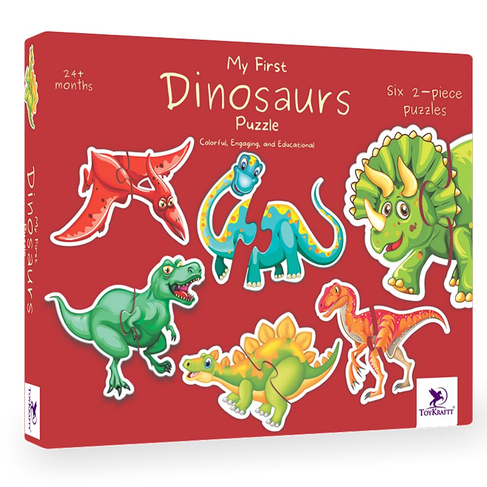 Toykraft My First Dinosaurs Puzzle | Colorful, Engaging & Educational Six 2-Piece Puzzles Jigsaw for Ages 2+ Years