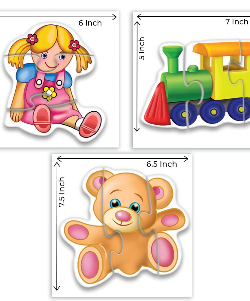 Toykraft My First Toys Puzzle Colorful, Engaging & Educational Six 3-Piece Puzzles Jigsaw for Ages 24+ Months - MINIMEE KIDS